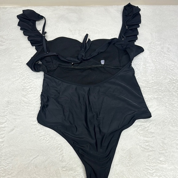 Chic Black Ruffled One-Piece Swimsuit - Picture 6 of 9
